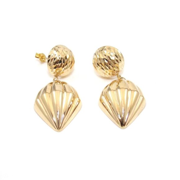 14K Yellow Gold Diamond Cut Fluted Dangle Earrings